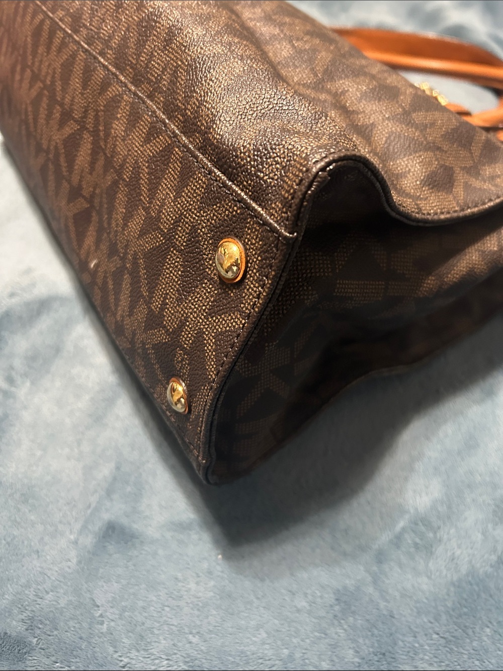 Michael Kors Brown MK Logo Satchel with Tan Handles - Picture 4 of 9